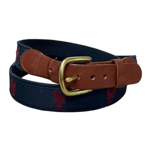 Leather Man Ltd Navy Blue Cotton Webbing Leather Surcingle Belt Solid Brass 44